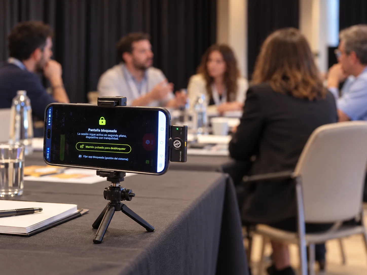 Discreet Emogg Analytics setup on the meeting table during the session.