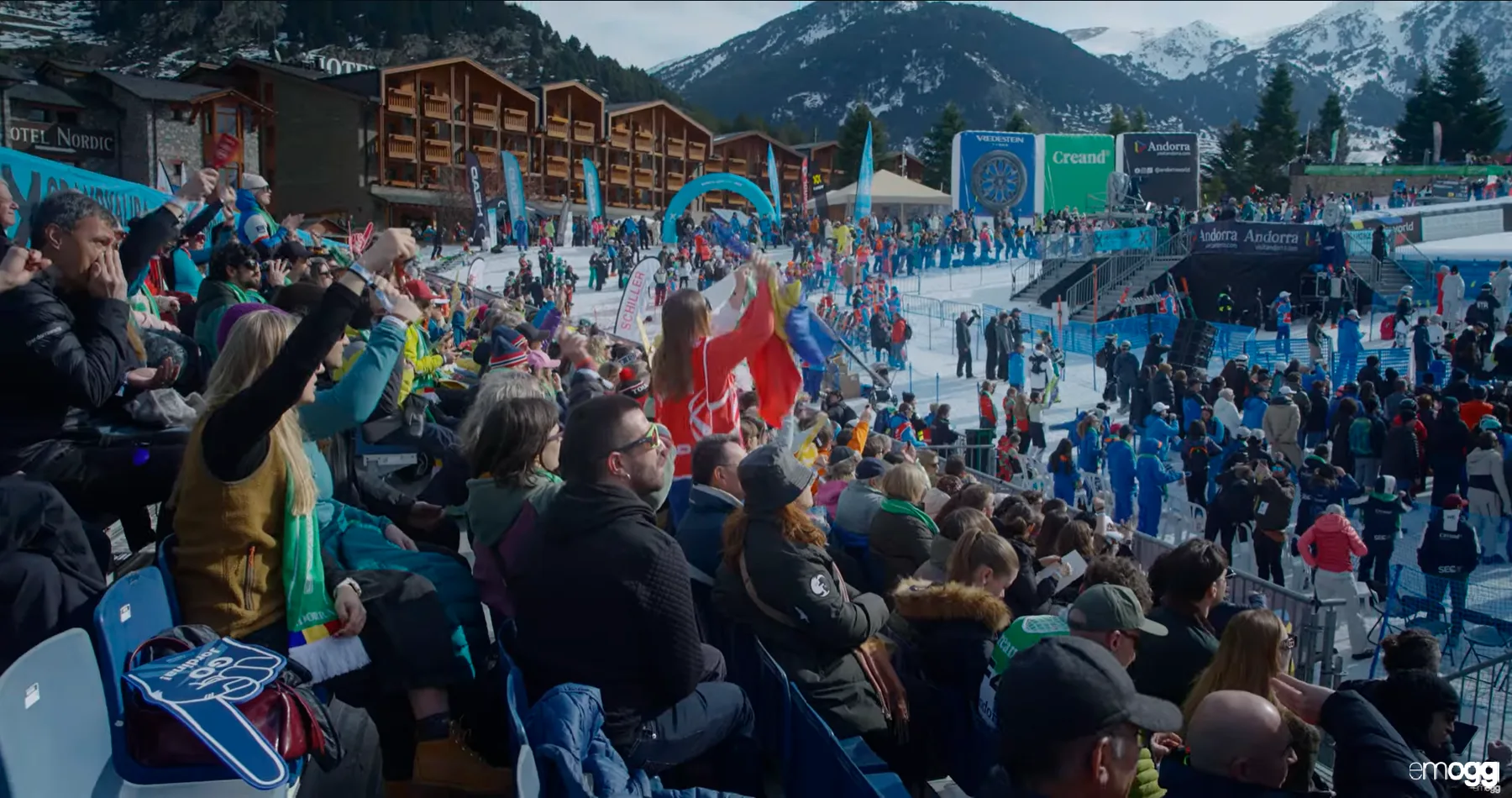 Grada principal de meta de la Copa del Mundo de esquí en El Tarter, Grandvalira